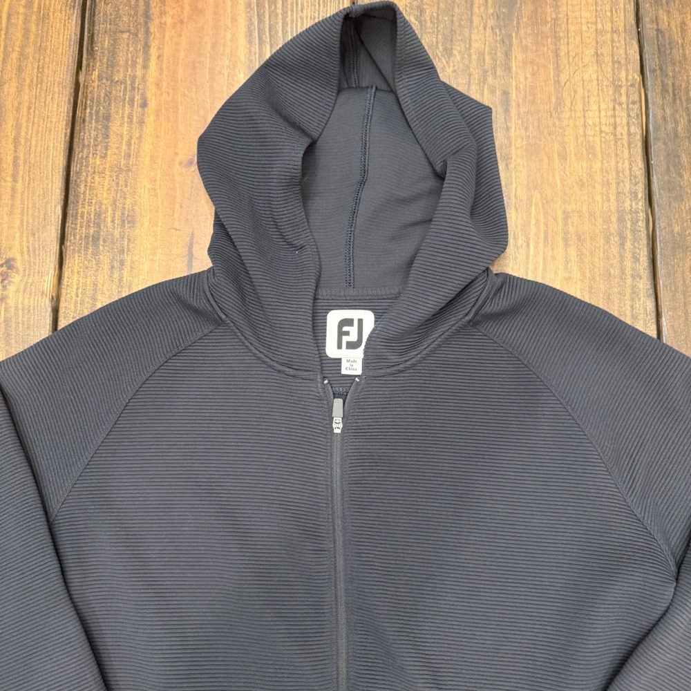 FootJoy Womens Black Ribbed Full Zip Golf Hoodie‎ Jacket Medium FJ 1964 Logo - Picture 2 of 7